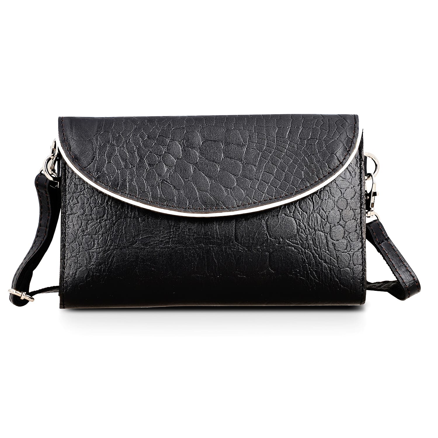 Black 100% Genuine Leather Flap Closure Crossbody Bag (8"x5.25")