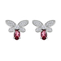 Luxuriant Bixbite (LG) and White Zircon 0.70 ctw Butterfly Earrings in Rhodium Over Sterling Silver - Sticky add to cart bar