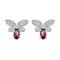 Luxuriant Bixbite (LG) and White Zircon 0.70 ctw Butterfly Earrings in Rhodium Over Sterling Silver