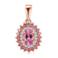 Luxoro Premium Natural Calabar Pink Tourmaline, Padparadscha Sapphire and I2 Diamond 1.65 ctw Crimson Halo Pendant without Chain in 10K Rose Gold - Sticky add to cart bar