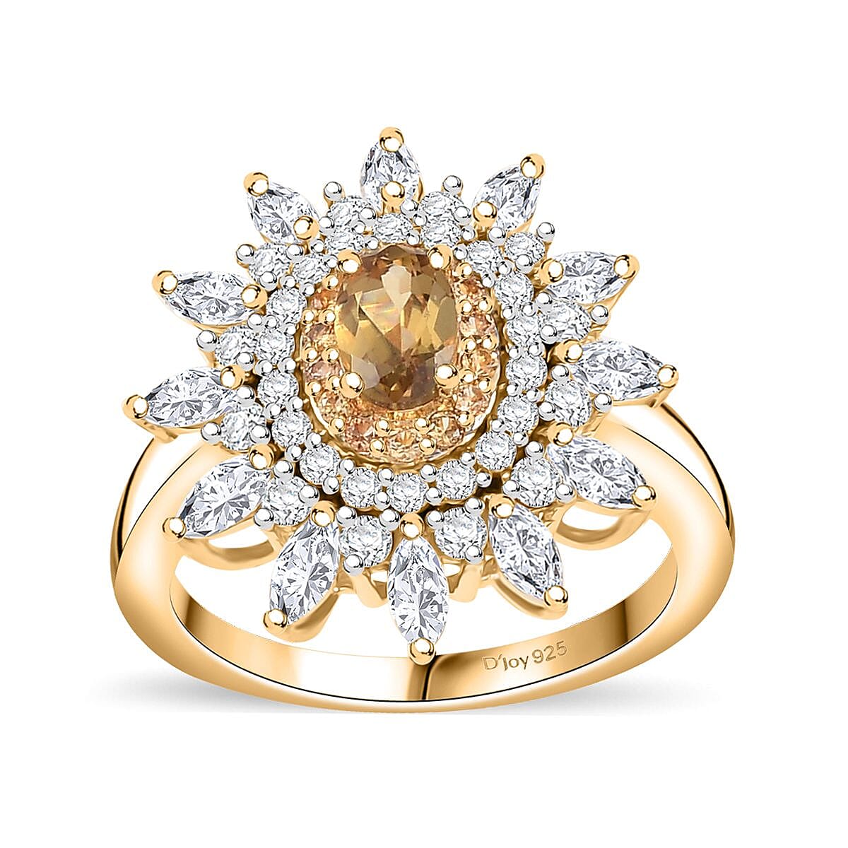 Premium Golden Turkizite, Multi Gemstone Sunflower Halo Ring in 18K Vermeil YG Over Sterling Silver (Size 10.0) 2.50 ctw