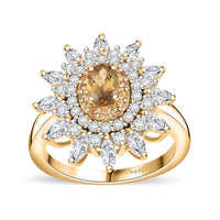 Premium Golden Turkizite, Multi Gemstone Sunflower Halo Ring in 18K Vermeil YG Over Sterling Silver (Size 10.0) 2.50 ctw