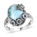Artisan Crafted Premium Larimar and Sky Blue Topaz 7.00 ctw Fancy Ring in Black Oxidied Sterling Silver (Size 10.0) - Sticky add to cart bar