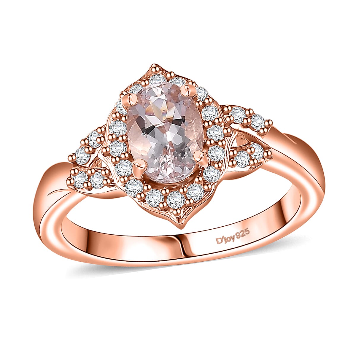 Pink Morganite, White Zircon Ring in 18K Vermeil RG Sterling Silver (Size 10.0) 0.90 ctw
