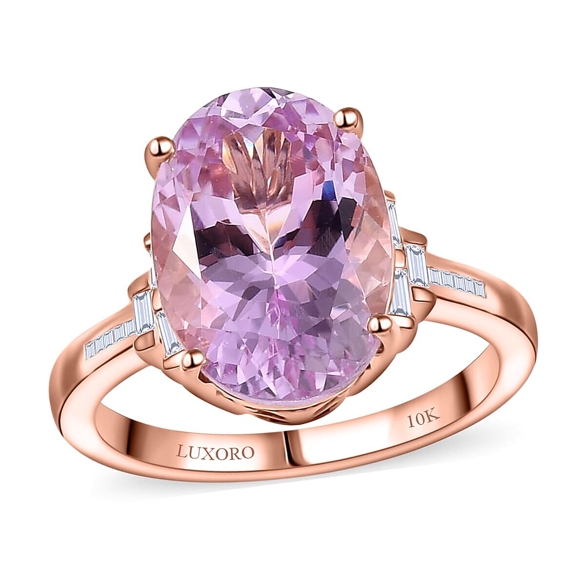 Luxoro Premium Martha Rocha Kunzite and Diamond I2 7.85 ctw Ring in 10K Rose Gold (Size 10.0)