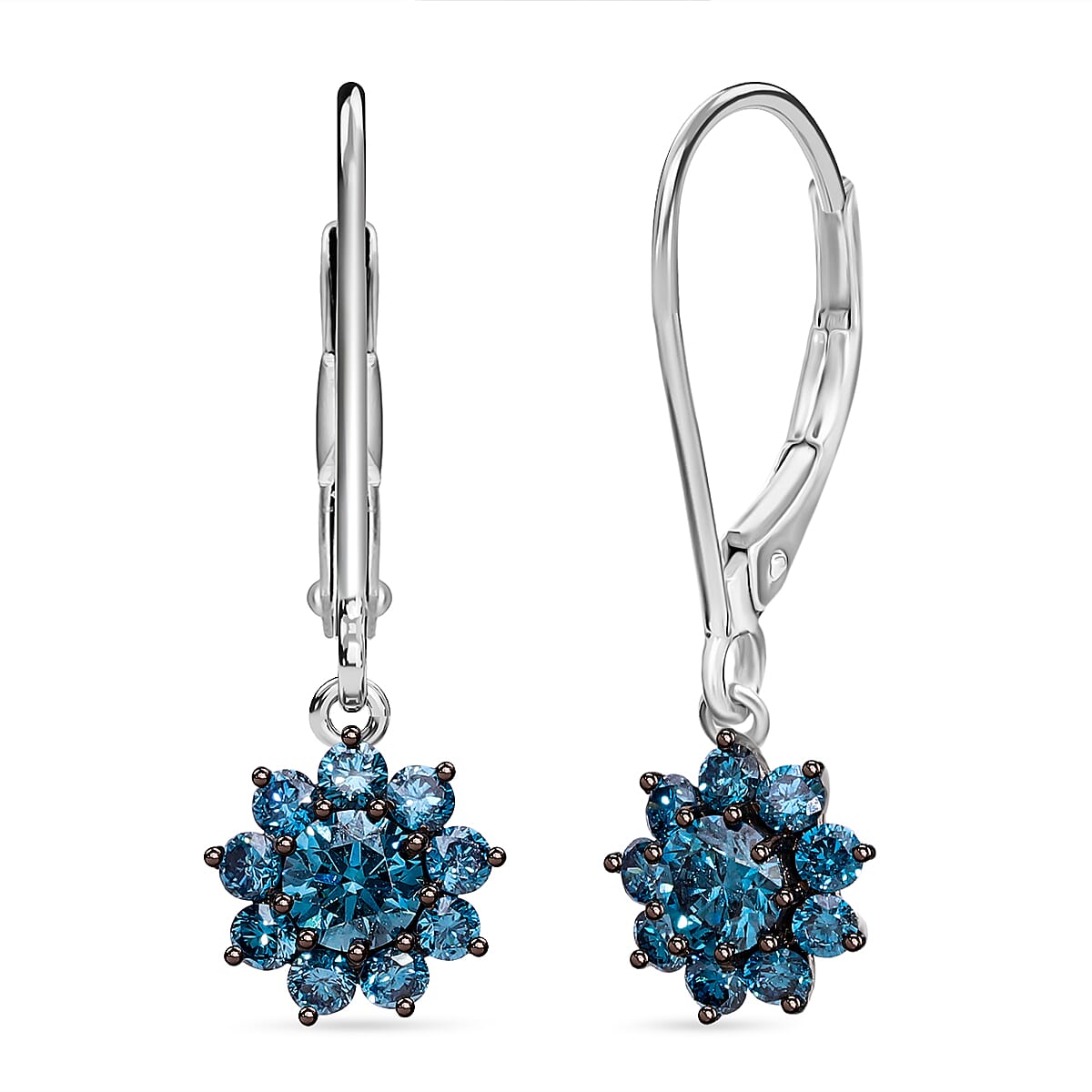 Luxuriant Lab Grown Blue Diamond SI 1.00 ctw Midnight Bloom Earrings in Rhodium Over Sterling Silver