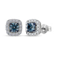 Luxuriant Lab Grown Blue Diamond (IR), Lab Grown White Diamond (SI) Ocean Mirage Earrings in Rhodium Over Sterling Silver 1.00 ctw - Sticky add to cart bar