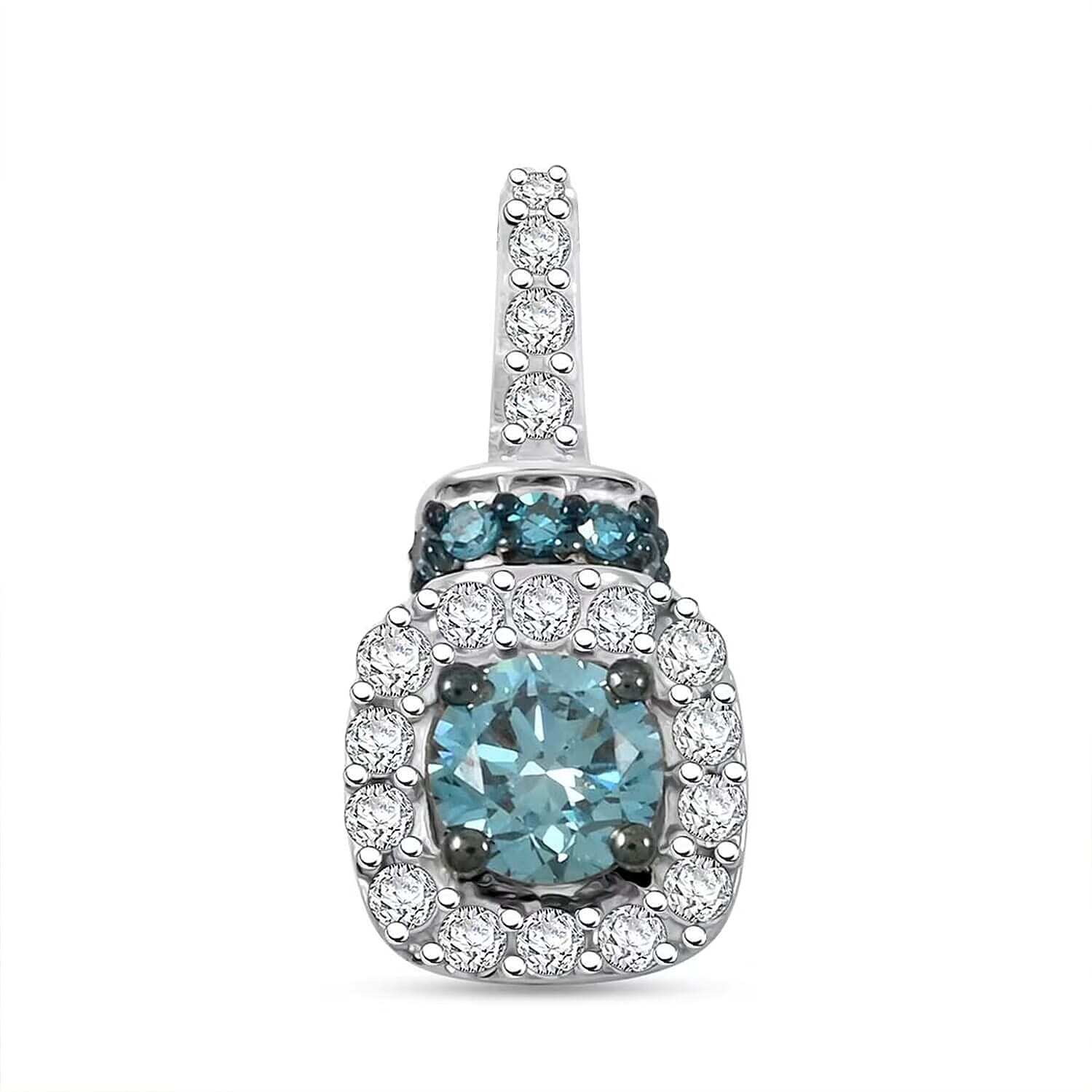 Luxuriant Lab Grown Blue Diamond (IR), Lab Grown White Diamond SI 0.50 ctw Pendant without Chain in Rhodium Over Sterling Silver