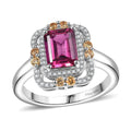 Luxuriant Lab Grown Bixbite and Multi Gemstone 1.90 ctw Ring in Rhodium Over Sterling Silver (Size 10.0) - Sticky add to cart bar