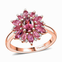 AAA Natural CalabarÂ Pink Tourmaline, White Zircon Ring in 18K Vermeil RG Over Sterling Silver (Size 7.0) 2.00 ctw