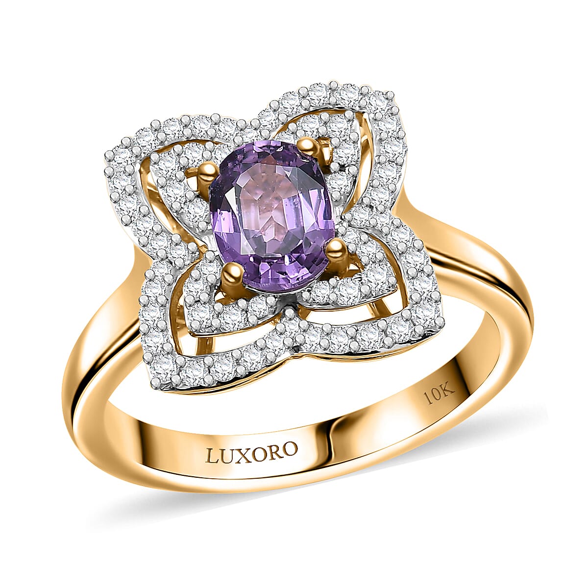 Luxoro 10K Yellow Gold AAA Madagascar Purple Sapphire, Diamond (G-H, I2) (0.36 cts) Ring (Size 10.0) 1.37 ctw