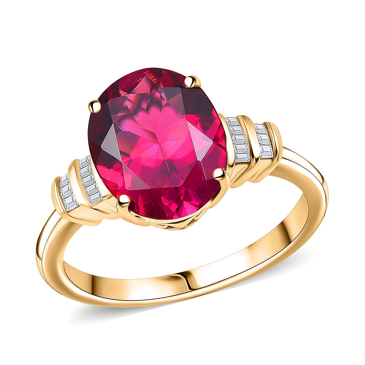 Epic Deal Luxuriant Lab Grown Premium Bixbite, White Diamond I2 3.50 ctw Ring in 10K Rose Gold (Size 10.0)