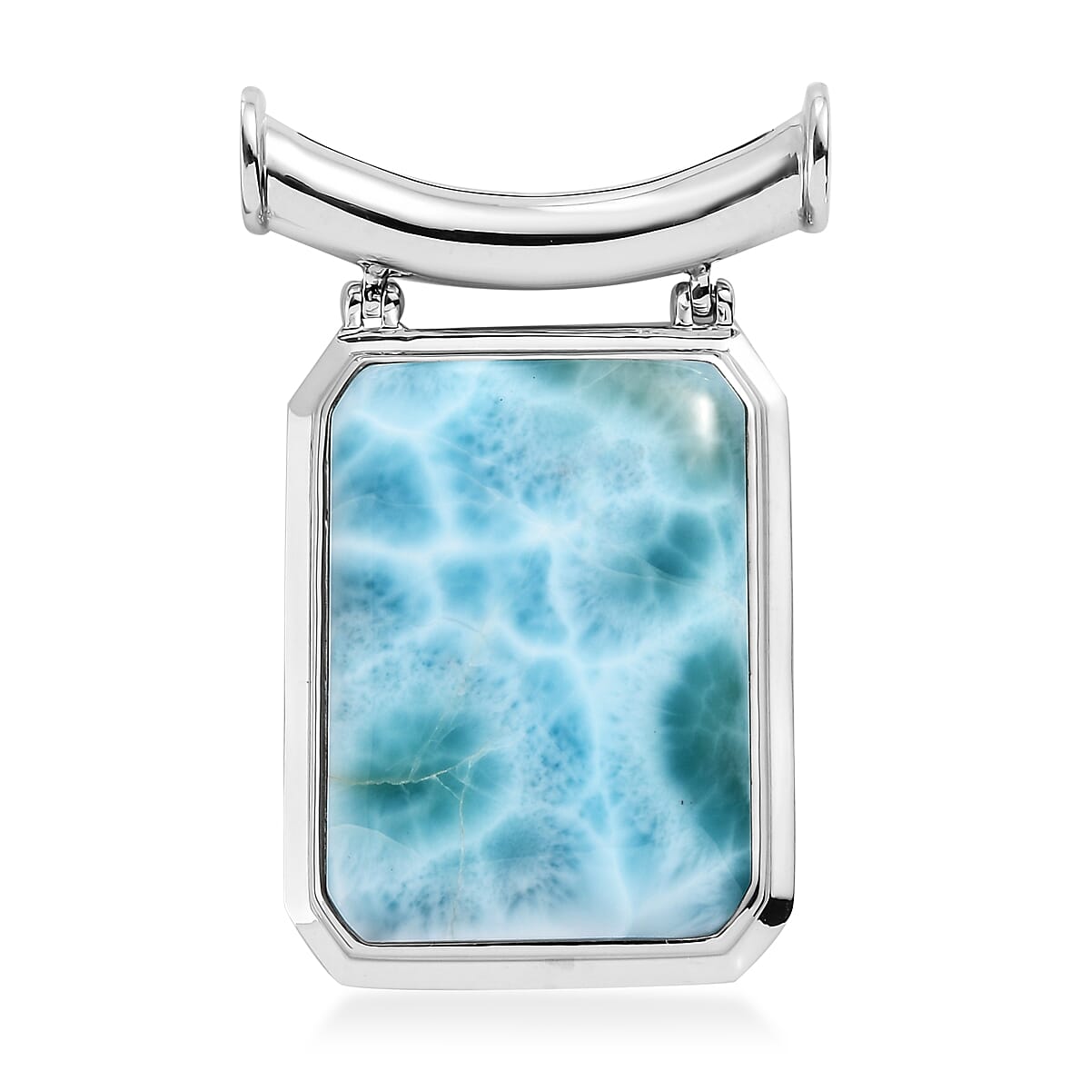 Sajen Silver Larimar 21.00 ctw Solitaire Pendant without Chain in Rhodium Over Sterling Silver