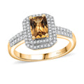 Premium Golden Turkizite, Moissanite Double Halo Ring in 18K Vermeil YG Over Sterling Silver (Size 7.0) 1.65 ctw - Sticky add to cart bar
