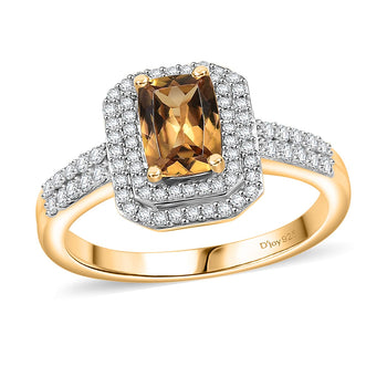 Premium Golden Turkizite, Moissanite Double Halo Ring in 18K Vermeil YG Over Sterling Silver (Size 7.0) 1.65 ctw - Product card gallery slide 1 (10177928528185)