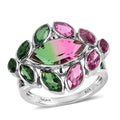 Sajen Silver Celestial Bi-Color Watermelon Tourmaline Doublet Quartz 7.40 ctw Ring in Rhodium Over Sterling Silver (Size 10.0) - Sticky add to cart bar