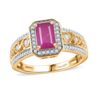 AAA Royal Ruby, White Zircon Ring in Rhodium & 18K Vermeil YG Over Sterling Silver (Size 10.0) 1.90 ctw