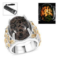 Karis Natural Yooperlite 12.50 ctw Solitaire Ring in 18K YG Plated and Platinum Bond with Free UV Flash Light