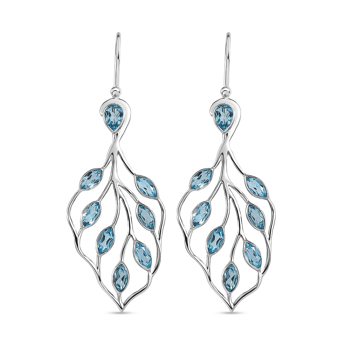 Sajen Silver Celestial Blue Doublet Quartz 5.40 ctw Leaf Earrings in Rhodium Over Sterling Silver