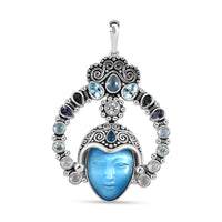 Sajen Silver Constituted Amethyst Carved and Multi Gemstone 28.70 ctw Pendant without Chain in Rhodium Over Sterling Silver