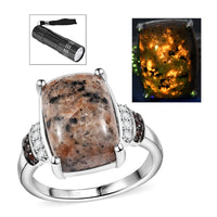 Natural Yooperlite, Multi Gemstone Ring in Rhodium Over Sterling Silver (Size 7.0) with Free UV Flash Light 7.00 ctw