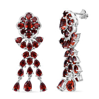 Mozambique Garnet Floral Earrings in Rhodium Over Sterling Silver 12.00 ctw