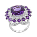 African Amethyst and White Zircon 15.50 ctw Ring in Rhodium Over Sterling Silver (Size 8.0) - Sticky add to cart bar