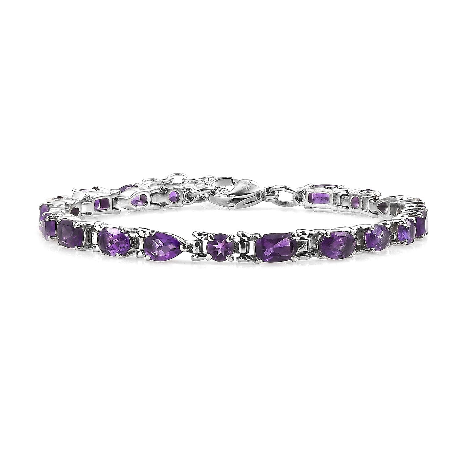 Doorbuster African Amethyst Fancy Bracelet in Stainless Steel (6.50 In) 8.90 ctw