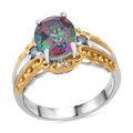 Green Mystic Topaz and Blue Moissanite 3.15 ctw Ring in 18K Vermeil YG and Rhodium Over Sterling Silver (Size 8.0) - Sticky add to cart bar