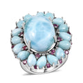 26th Apr TLV Premium Larimar, Orissa Rhodolite Garnet Floral Ring in Rhodium Over Sterling Silver (Size 10.0) 22.75 ctw - Sticky add to cart bar