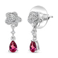 Luxuriant Bixbite (LG) and White Zircon 1.10 ctw Flower Drop Earrings in Rhodium Over Sterling Silver - Sticky add to cart bar