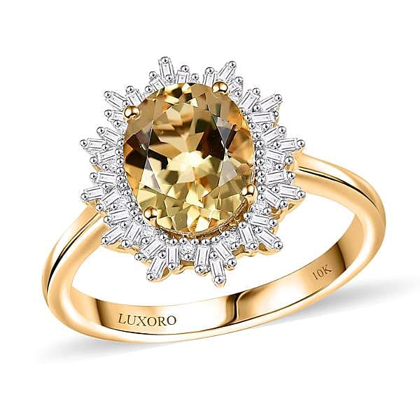10K Yellow Gold Brazilian Heliodor, Diamond (I2)(0.25 cts)Ring (Size 7.0) 2.85 ctw