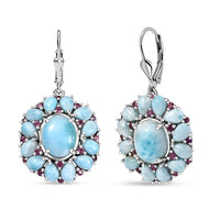 Premium Larimar and Orissa Rhodolite Garnet 24.20 cctw Lever Back Earrings in Rhodium Over Sterling Silver
