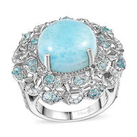 Larimar, Multi Gemstone Ring in Rhodium Over Sterling Silver (Size 7.0) 12.50 ctw