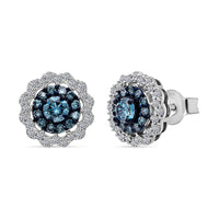 Luxuriant Lab Grown Blue Diamond (IR), Lab Grown White Diamond SI 1.00 ctw Ocean Empress Earrings in Rhodium Over Sterling Silver