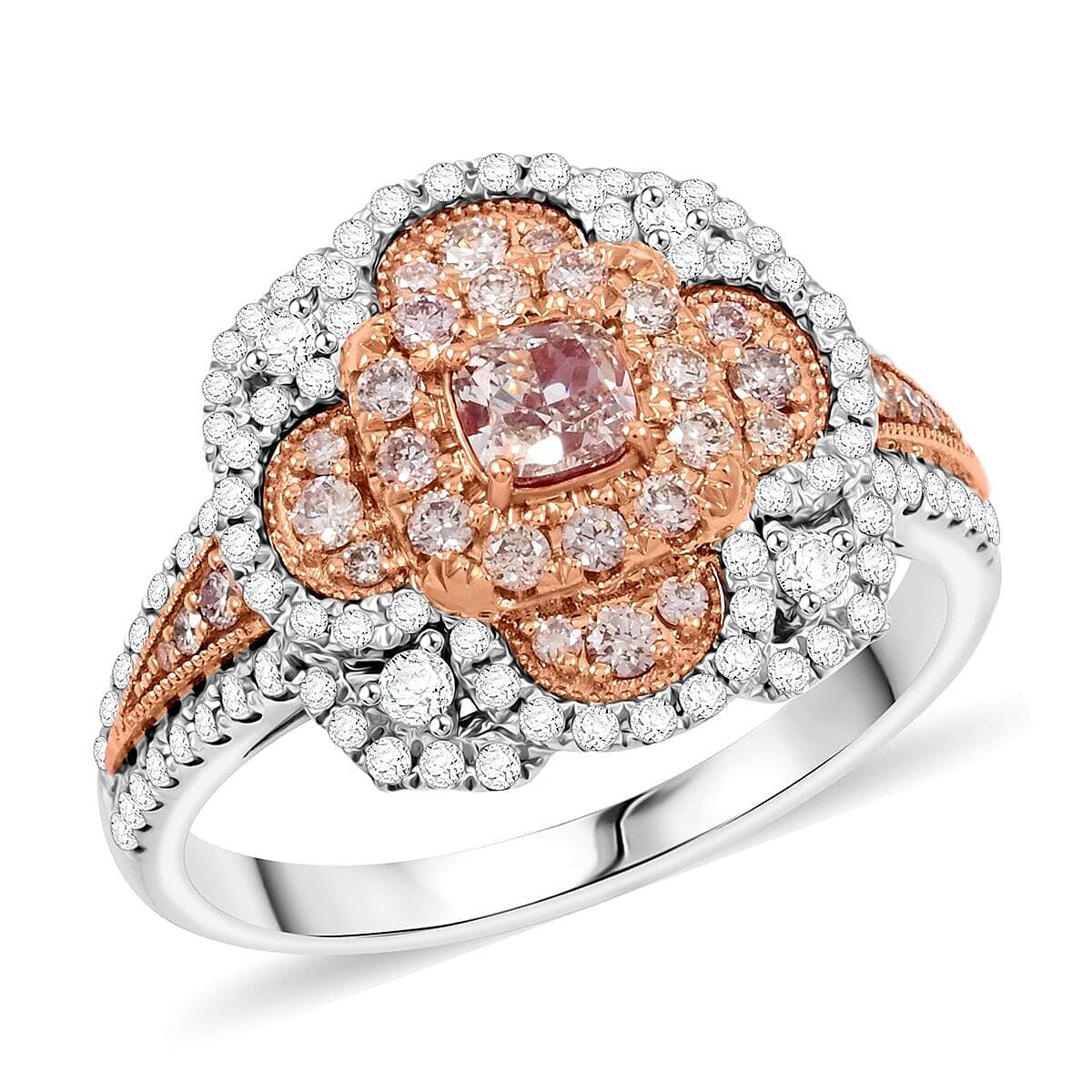 Valentine Doorbuster from Modani 950 Platinum Natural Pink and White Diamond (SI) Ring (Size 11.0) (5.70 g) 1.06 ctw