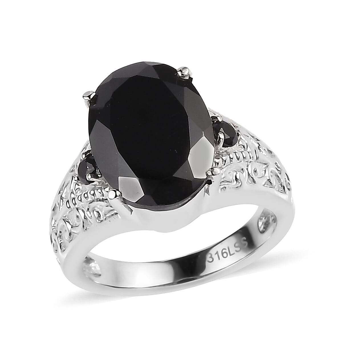 Thai Black Spinel Ring in Stainless Steel (Size 10.0) 7.35 ctw