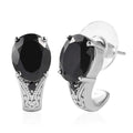 Thai Black Spinel J-Hoop Earrings in Stainless Steel 9.10 ctw - Sticky add to cart bar