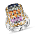 Multi Sapphire and White Zircon 3.80 ctw Cluster Ring in 18K Vermeil YG and Rhodium Over Sterling Silver (Del. in 10-12 Days) - Sticky add to cart bar