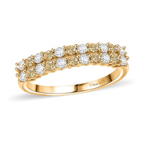 Moissanite  Main Stone With Side Stone Ring in 18K YG Vermeil Sterling Silver 0.96 ctw