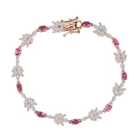 Lab Grown Bixbite and White Zircon 7.60 ctw Floral Vine Bracelet in 18K Vermeil Rose Gold Over Sterling Silver (7.25 In)