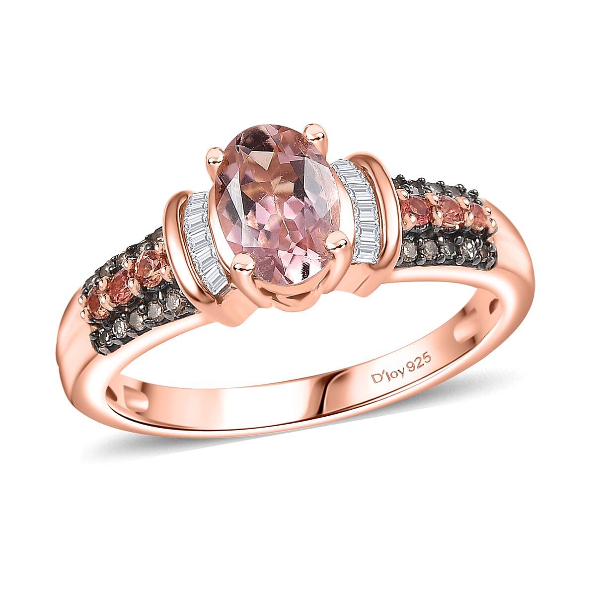 D'Joy Blush Tourmaline, Padparadscha Sapphire, Natural Champagne and White Diamond (0.16 cts) Ring in 18K Vermeil RG Over Sterling Silver (Size 10.0) 1.00 ctw