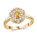 Yellow Sapphire ,  Moissanite  Main Stone With Side Stone Ring in 18K YG Vermeil Sterling Silver 1.11 ctw - Sticky add to cart bar