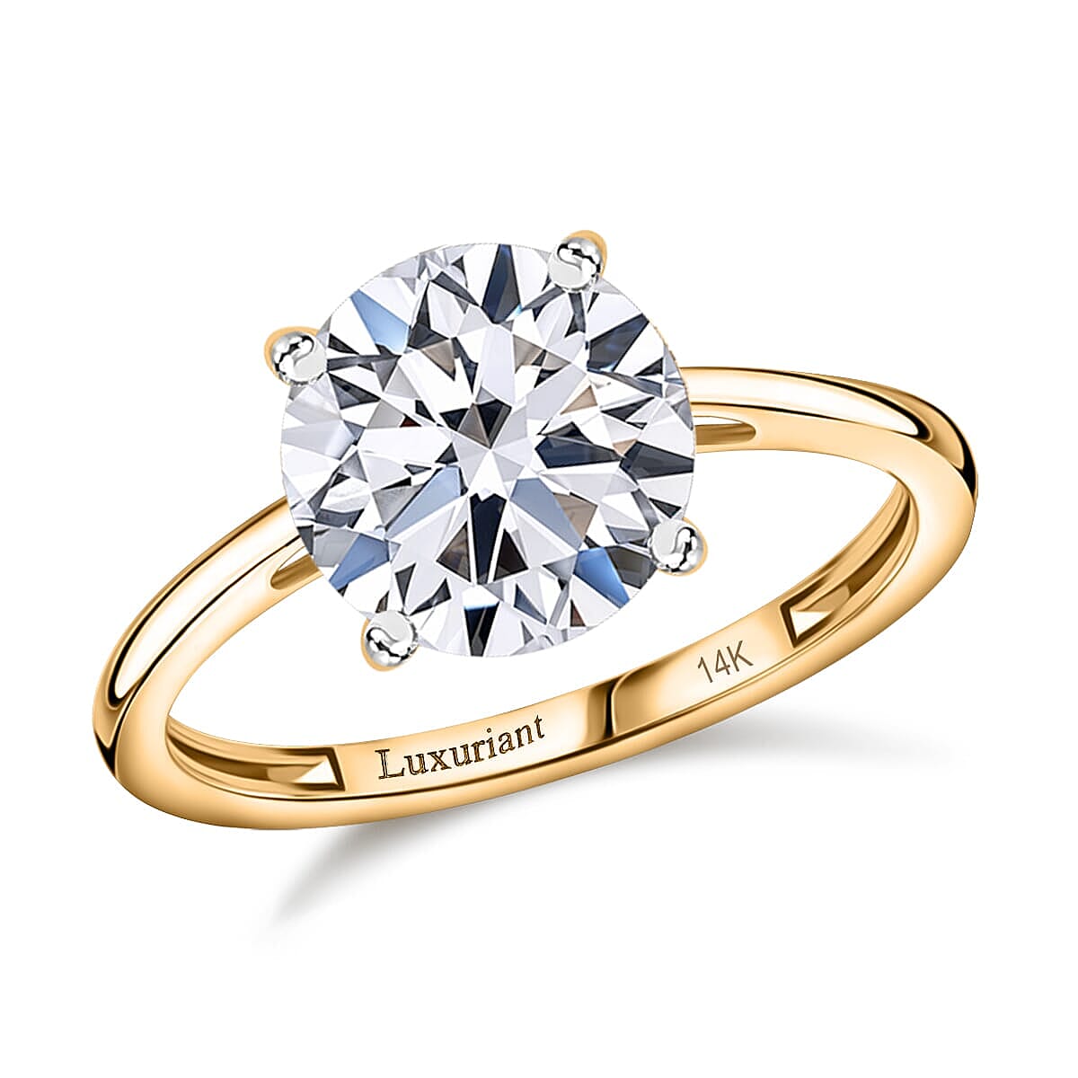 IGI Certified 14K Yellow Gold Luxuriant Lab Grown Diamond (E-F, VS) Solitaire Ring (Size 5.0) 4.00 ctw
