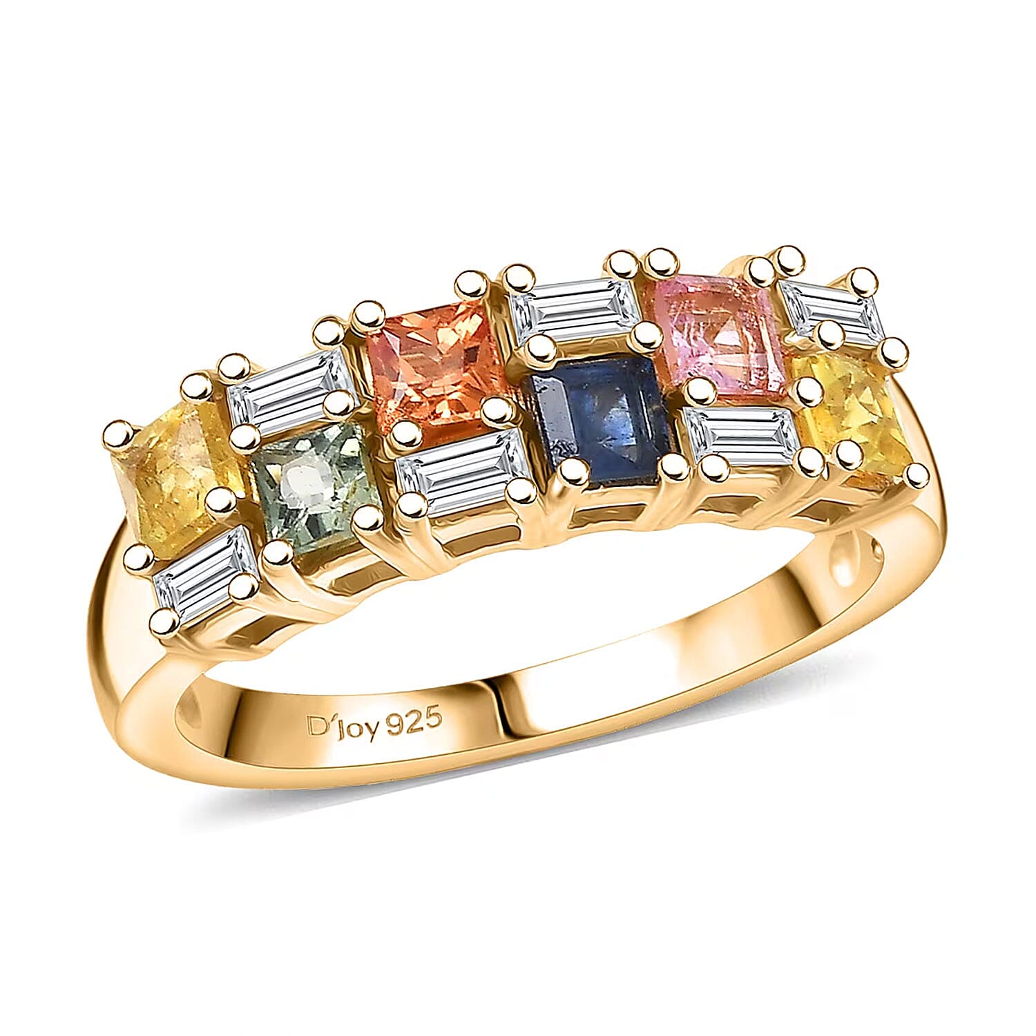 D'Joy Multi Gemstones Ring in 18K Vermeil YG Over Sterling Silver (Size 10.0) 1.40 ctw