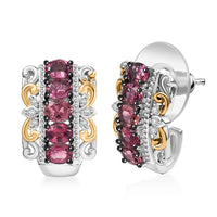 D'Joy Premium Ouro Fino Rubellite, White Zircon Hoop Earrings in 18K Vermeil YG and Rhodium Over Sterling Silver 1.90 ctw
