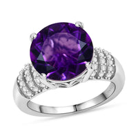 African Amethyst and White Zircon 6.50 ctw Ring in Rhodium Over Sterling Silver (Size 10.0)