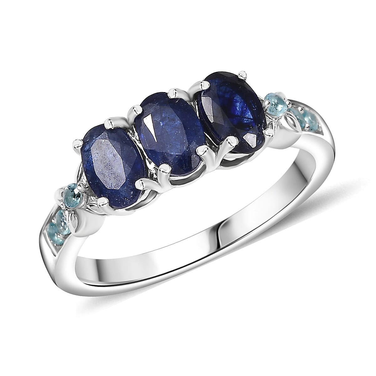 Masoala Sapphire (D) and Paraiba Apatite 2.20 ctw Ring in Rhodium Over Sterling Silver (Size 10.0)