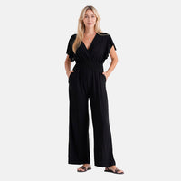 TAMSY Onyx Smocked Jumpsuit with Flutter Sleeve - One size Fits Most