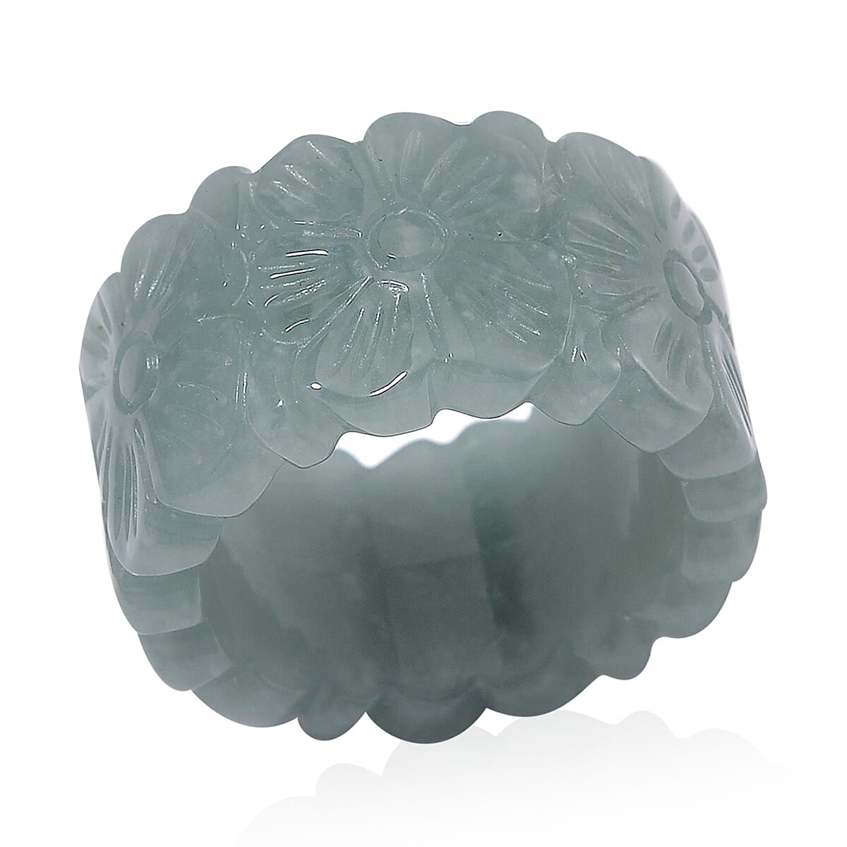 Natural Olmec Jadeite Carved Floral Band Ring (Size 8.0) 42.00 ctw